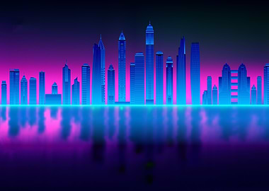 Neon blue city