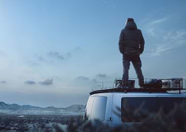 On Top Of A Van At Night