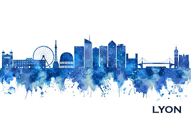 Lyon France Skyline Blue