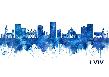 Lviv Ukraine Skyline Blue