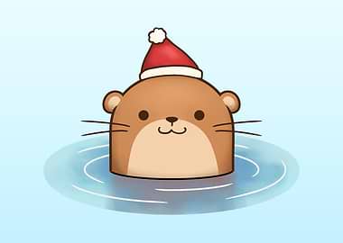 Cute Floating Otter Santa