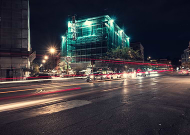 night traffic light trails