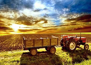 Tractor in golden light