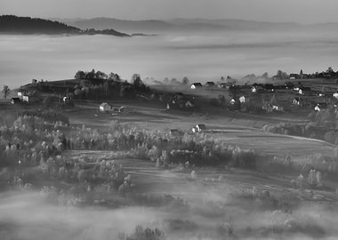 Foggy valley,B&W,autumn