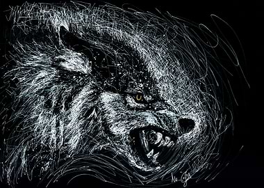 Angry wolf in scribble art