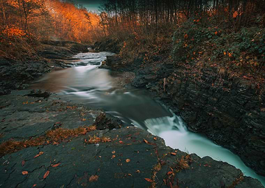 Autumn river, waterfall