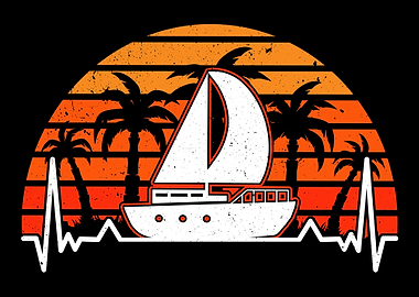 Sailboat Heartbeat Retro C