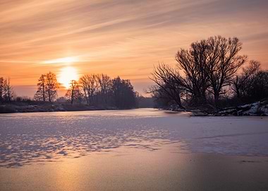 Winter sunrise wild river