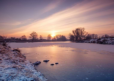 Winter morning,frozen lake