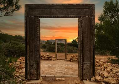 Ibiza door at sunset