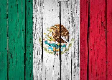 Wooden Texture Mexico Flag