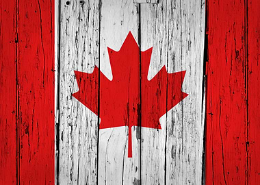 Wooden Texture Canada Flag