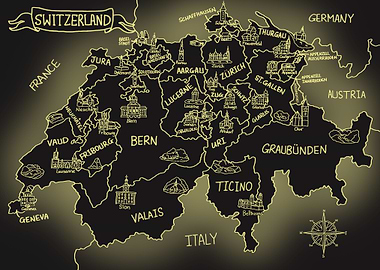 Glowing Switzerland Map