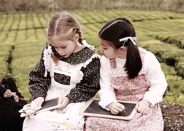 Young girls doodling