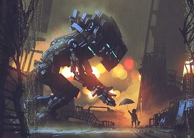 Human and a Mecha Robot