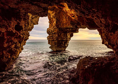 Seascape in cave