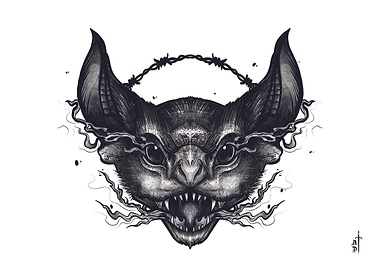 Black Work Bat Tattoo Art
