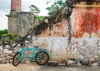 Old style bicycle on aband