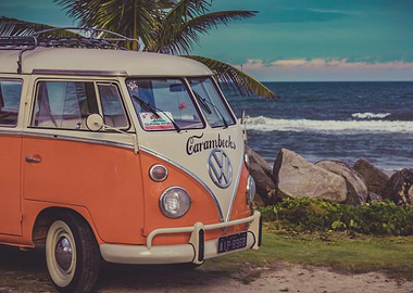Minivan on the beach