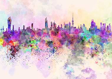Kuwait City in watercolor