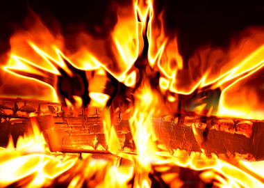 Log fire ablaze
