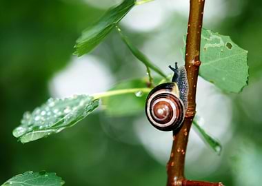 Snail crawling on a branch
