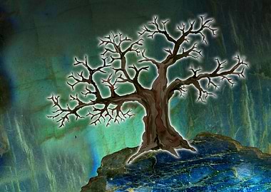 Tree on labradorite