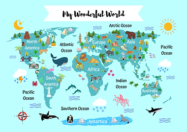 Animal Kids World Map