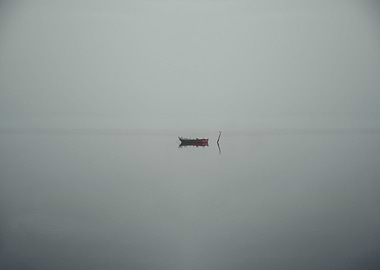 Boat on foggy sea