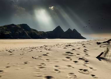 light on Three Cliffs Bay