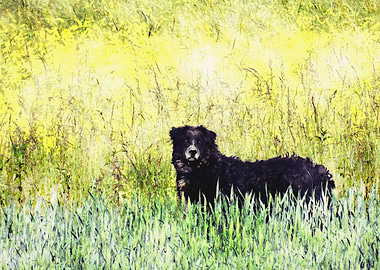 Black dog on the field art