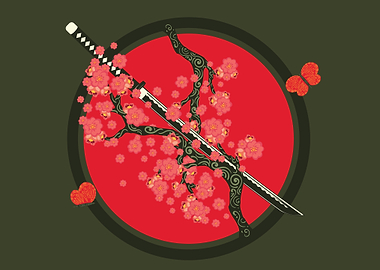 Katana red flowers branch