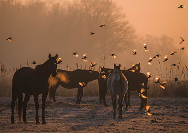 horses in the morning