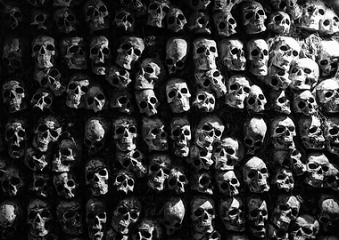 Skulls in black and white