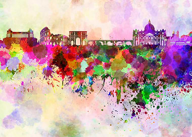 Rome skyline in watercolor