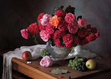 Red roses and fruits