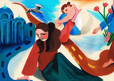 Lady and Flowers Painting