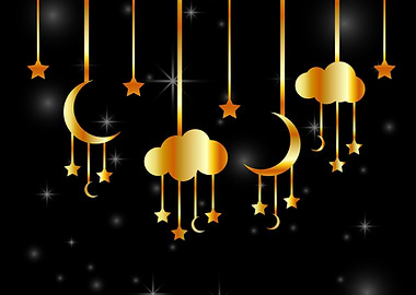 Night sky hanging moon