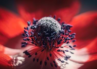 Red anemone flower, macro