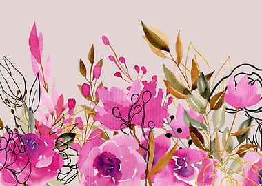 Pink and Gold Floral Art