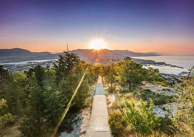 sunrise over a peninsula