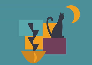 Cat Window Night Moon