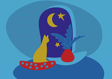 Cat Room Window Moon