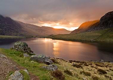 Mountains at Lake Sunset