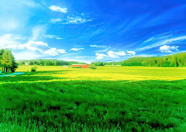 Red house in the field
