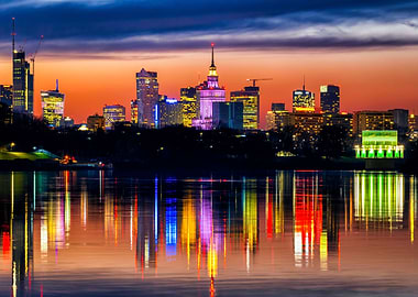 Warsaw Skyline At Dusk
