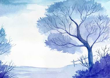 Watercolor Leafless Tree