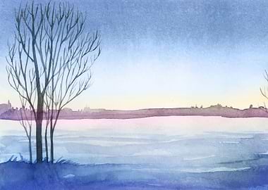 Winter Watercolor Dry Tree