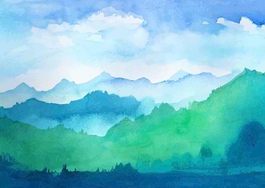 Watercolor Mountains Ombre