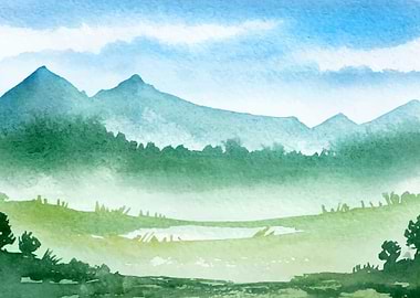 Watercolor Meadow Field